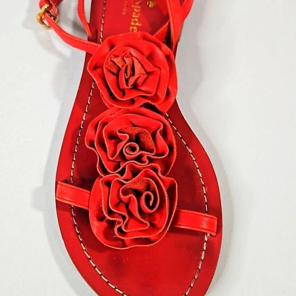 KATE SPADE New York Flowered T-Strap Red Leather Sandals Sz 7 - Picture 2 of 8